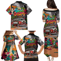 Tropical Christmas In July Candy Cane Surf Family Matching Puletasi and Hawaiian Shirt Vibrant Street Art Beach Graffiti Graphic