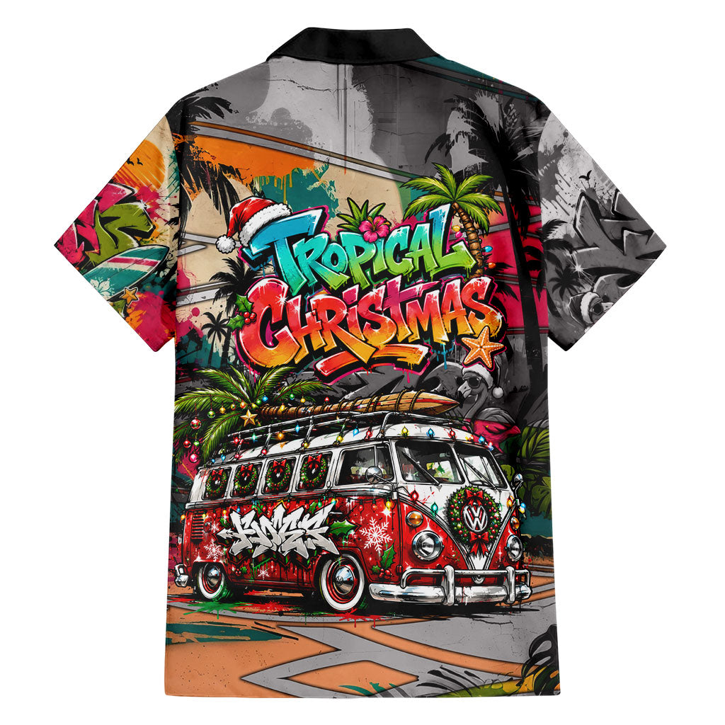 Tropical Christmas In July Candy Cane Surf Family Matching Puletasi and Hawaiian Shirt Vibrant Street Art Beach Graffiti Graphic