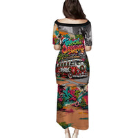 Tropical Christmas In July Candy Cane Surf Family Matching Puletasi and Hawaiian Shirt Vibrant Street Art Beach Graffiti Graphic