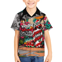 Tropical Christmas In July Candy Cane Surf Family Matching Puletasi and Hawaiian Shirt Vibrant Street Art Beach Graffiti Graphic