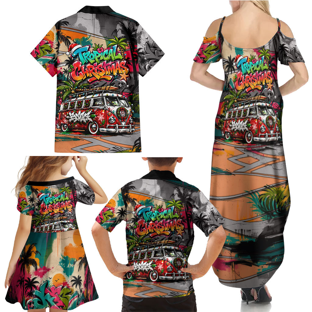 Tropical Christmas In July Candy Cane Surf Family Matching Summer Maxi Dress and Hawaiian Shirt Vibrant Street Art Beach Graffiti Graphic