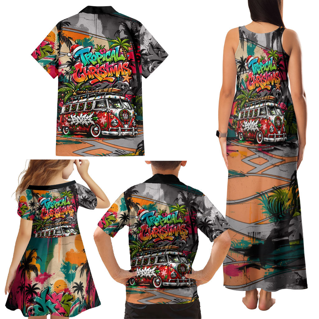 Tropical Christmas In July Candy Cane Surf Family Matching Tank Maxi Dress and Hawaiian Shirt Vibrant Street Art Beach Graffiti Graphic