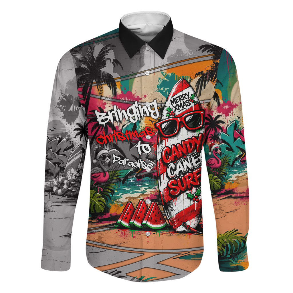Tropical Christmas In July Candy Cane Surf Family Matching Tank Maxi Dress and Hawaiian Shirt Vibrant Street Art Beach Graffiti Graphic