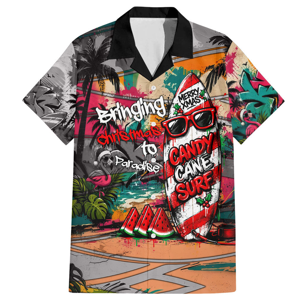 Tropical Christmas In July Candy Cane Surf Hawaiian Shirt Vibrant Street Art Beach Graffiti Graphic