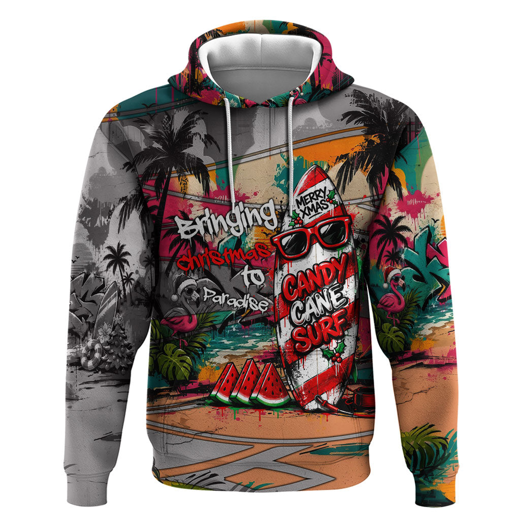 Tropical Christmas In July Candy Cane Surf Hoodie Vibrant Street Art Beach Graffiti Graphic TS04 Pullover Hoodie Orange Grey - Polynesian Pride