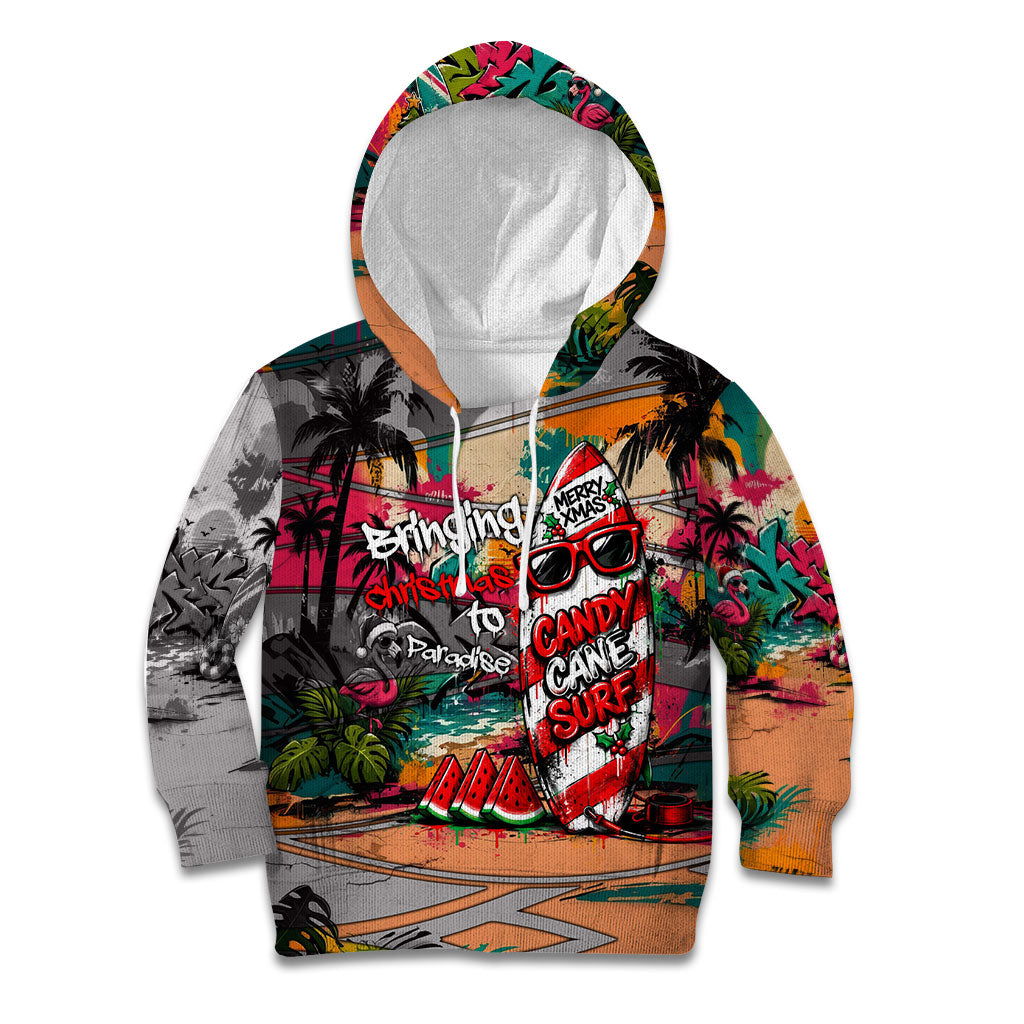 Tropical Christmas In July Candy Cane Surf Kid Hoodie Vibrant Street Art Beach Graffiti Graphic TS04 Hoodie Orange Grey - Polynesian Pride
