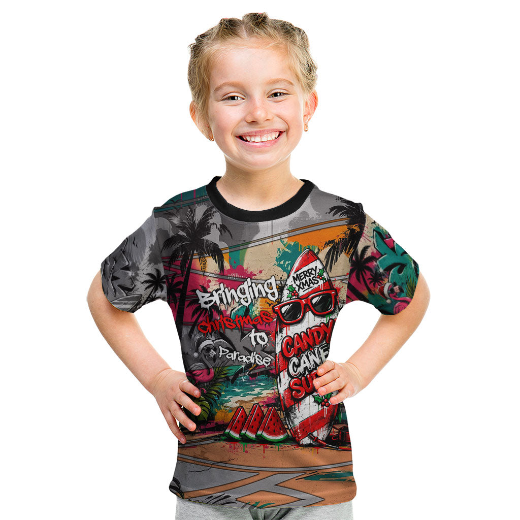 Tropical Christmas In July Candy Cane Surf Kid T Shirt Vibrant Street Art Beach Graffiti Graphic TS04 Orange Grey - Polynesian Pride