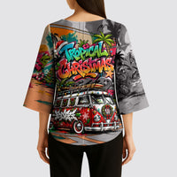 Tropical Christmas In July Candy Cane Surf Kimono Sleeve Blouse Vibrant Street Art Beach Graffiti Graphic