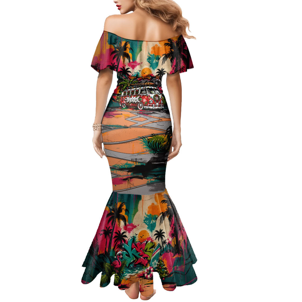 Tropical Christmas In July Candy Cane Surf Mermaid Dress Vibrant Street Art Beach Graffiti Graphic