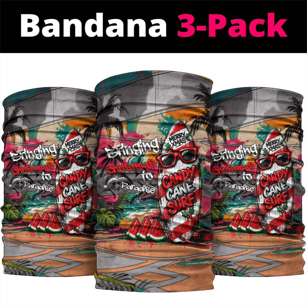Tropical Christmas In July Candy Cane Surf Neck Gaiter Vibrant Street Art Beach Graffiti Graphic