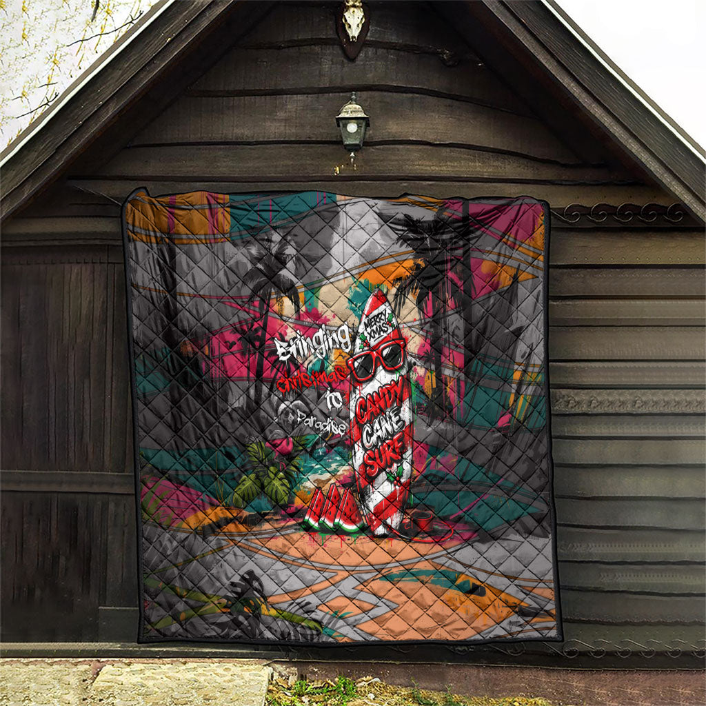 Tropical Christmas In July Candy Cane Surf Quilt Vibrant Street Art Beach Graffiti Graphic