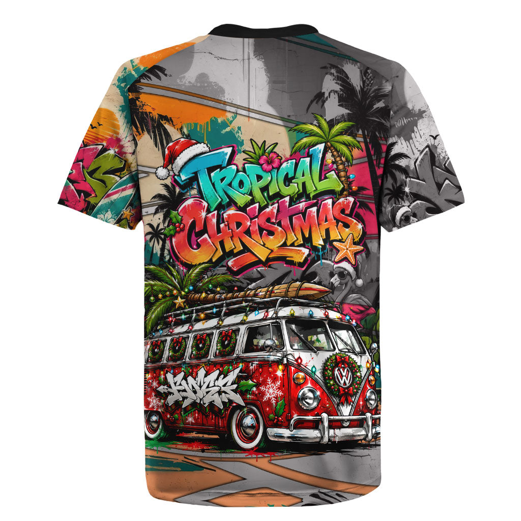 Tropical Christmas In July Candy Cane Surf Rugby Jersey Vibrant Street Art Beach Graffiti Graphic