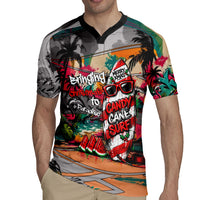 Tropical Christmas In July Candy Cane Surf Rugby Jersey Vibrant Street Art Beach Graffiti Graphic