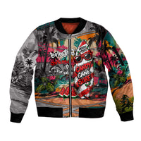 Tropical Christmas In July Candy Cane Surf Sleeve Zip Bomber Jacket Vibrant Street Art Beach Graffiti Graphic