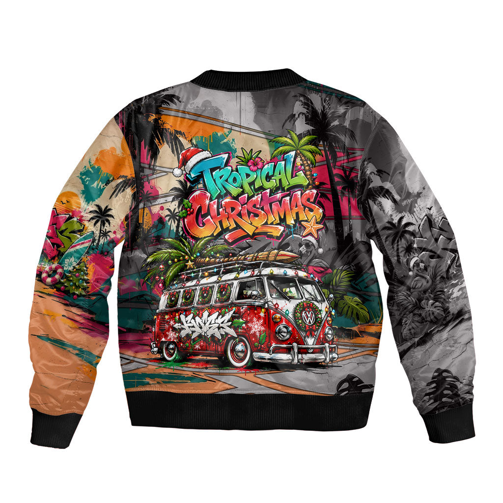 Tropical Christmas In July Candy Cane Surf Sleeve Zip Bomber Jacket Vibrant Street Art Beach Graffiti Graphic