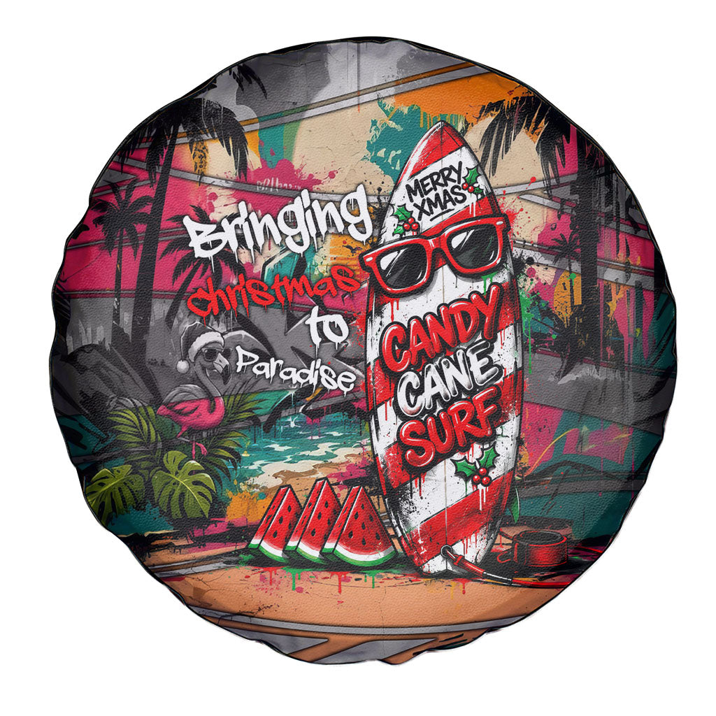 Tropical Christmas In July Candy Cane Surf Spare Tire Cover Vibrant Street Art Beach Graffiti Graphic