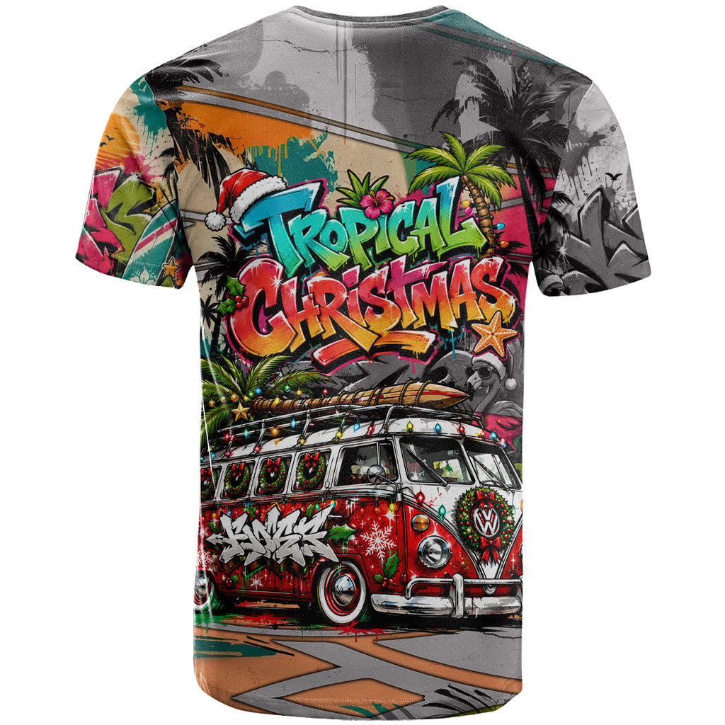 Tropical Christmas In July Candy Cane Surf T Shirt Vibrant Street Art Beach Graffiti Graphic