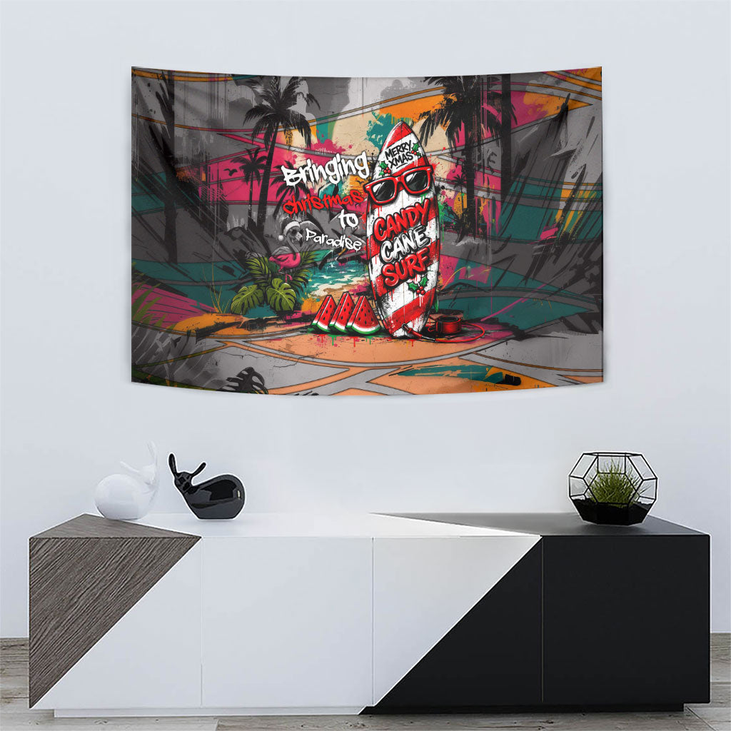 Tropical Christmas In July Candy Cane Surf Tapestry Vibrant Street Art Beach Graffiti Graphic