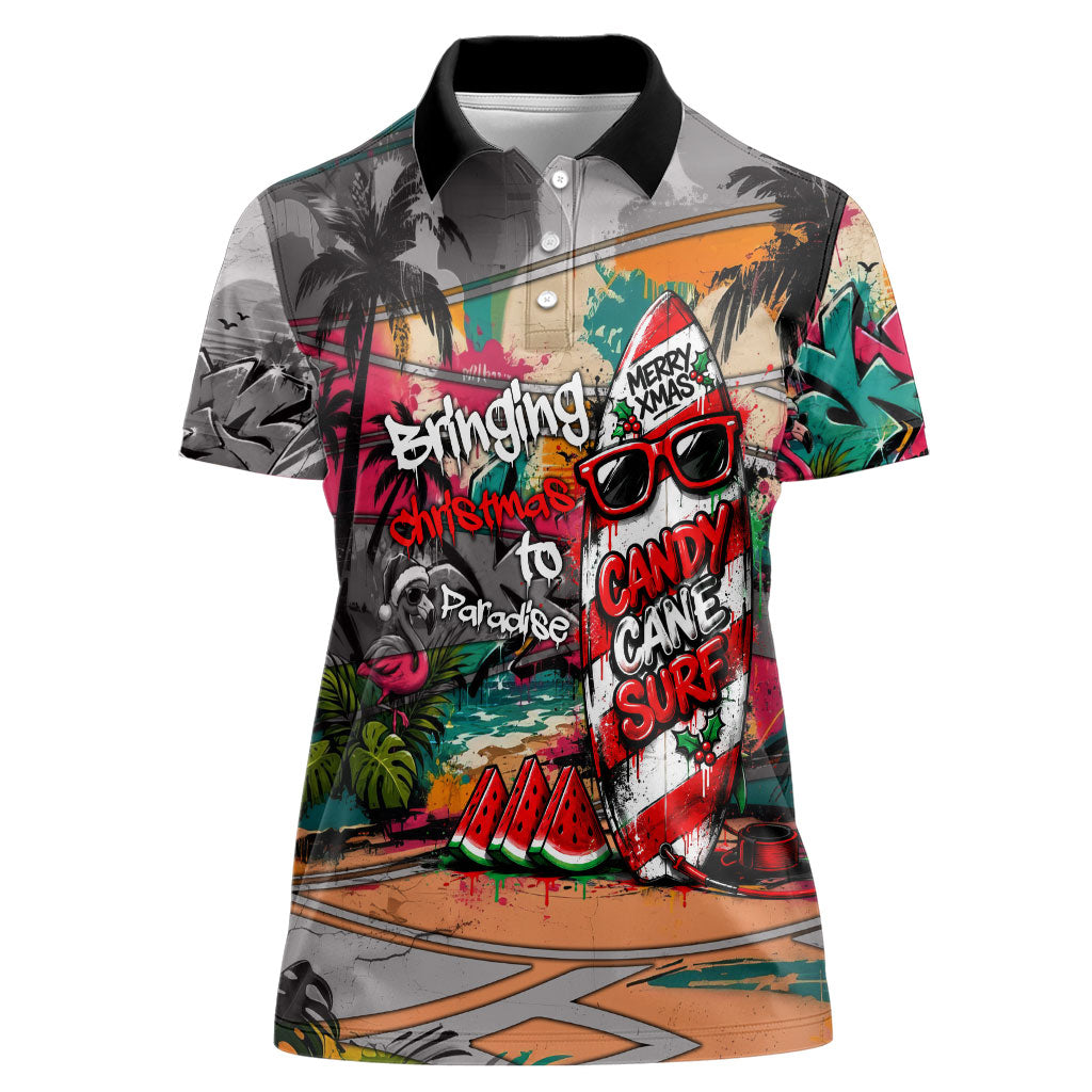 Tropical Christmas In July Candy Cane Surf Women Polo Shirt Vibrant Street Art Beach Graffiti Graphic TS04 Female Orange Grey - Polynesian Pride