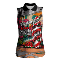Tropical Christmas In July Candy Cane Surf Women Sleeveless Polo Shirt Vibrant Street Art Beach Graffiti Graphic