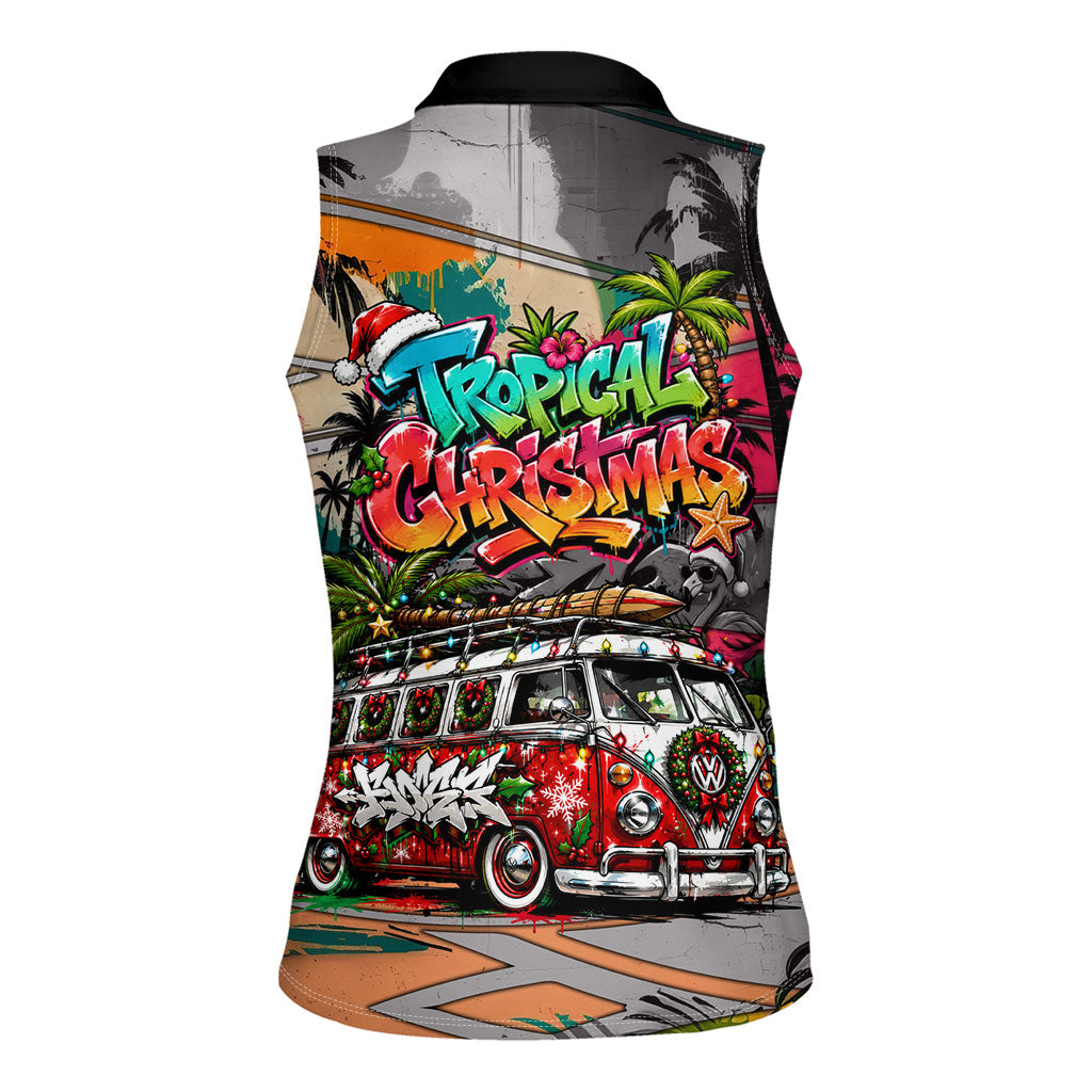 Tropical Christmas In July Candy Cane Surf Women Sleeveless Polo Shirt Vibrant Street Art Beach Graffiti Graphic