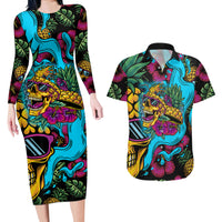 Pineapple Skull Couples Matching Long Sleeve Bodycon Dress and Hawaiian Shirt Sumer Time TS04 - Polynesian Pride