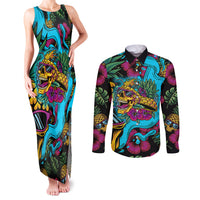 Pineapple Skull Couples Matching Tank Maxi Dress and Long Sleeve Button Shirts Sumer Time TS04 - Polynesian Pride
