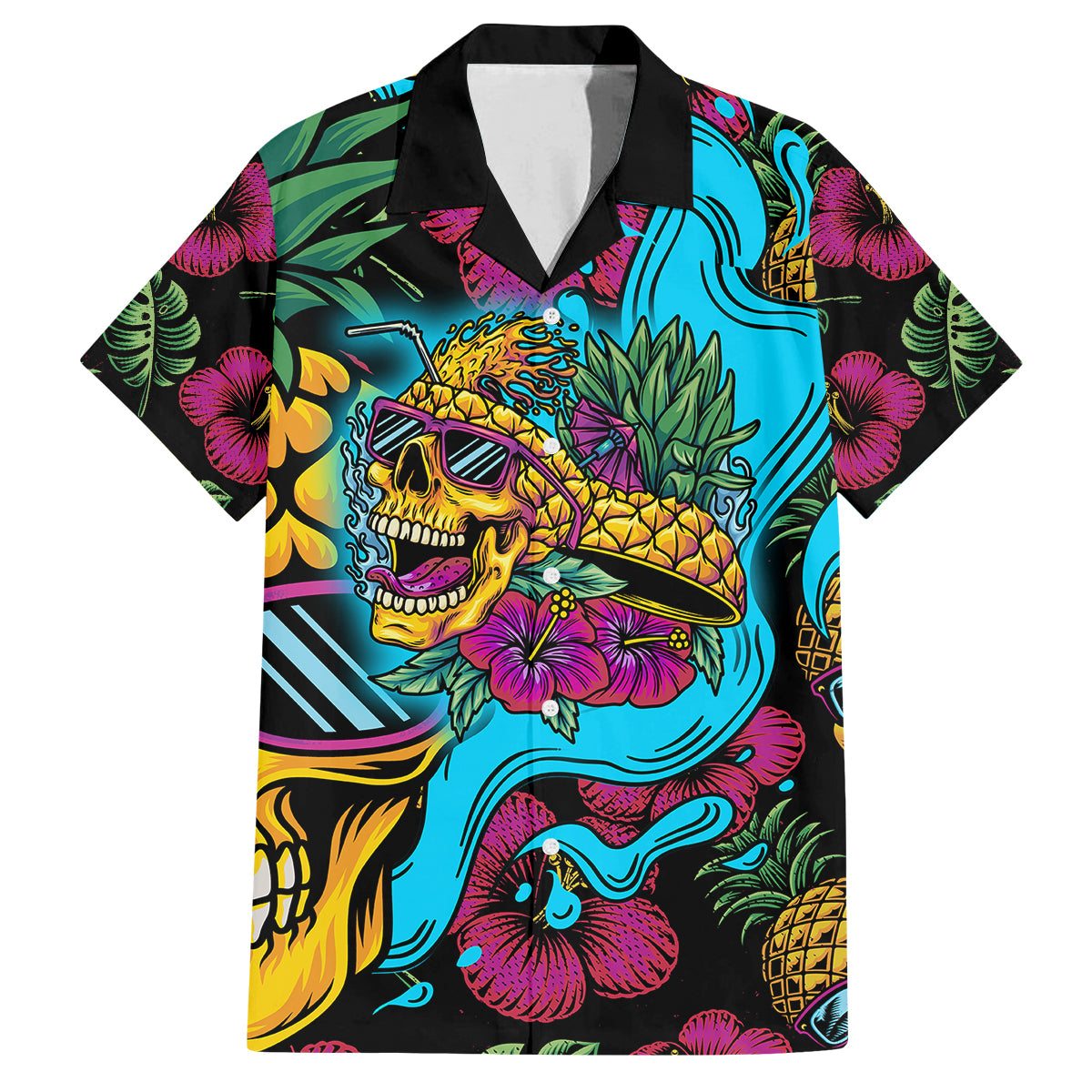 Pineapple Skull Family Matching Tank Maxi Dress and Hawaiian Shirt Sumer Time TS04 Dad's Shirt - Short Sleeve Multicolor - Polynesian Pride