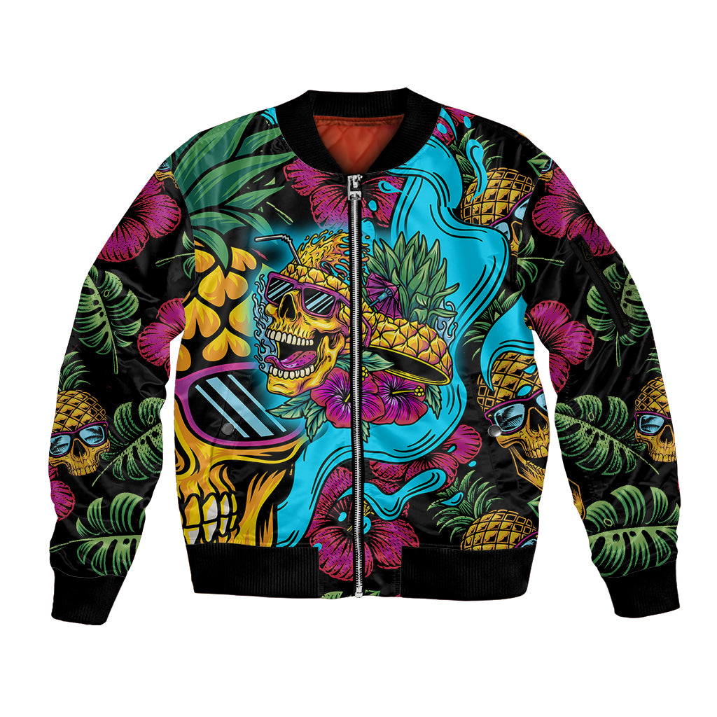 Pineapple Skull Sleeve Zip Bomber Jacket Sumer Time TS04 - Polynesian Pride