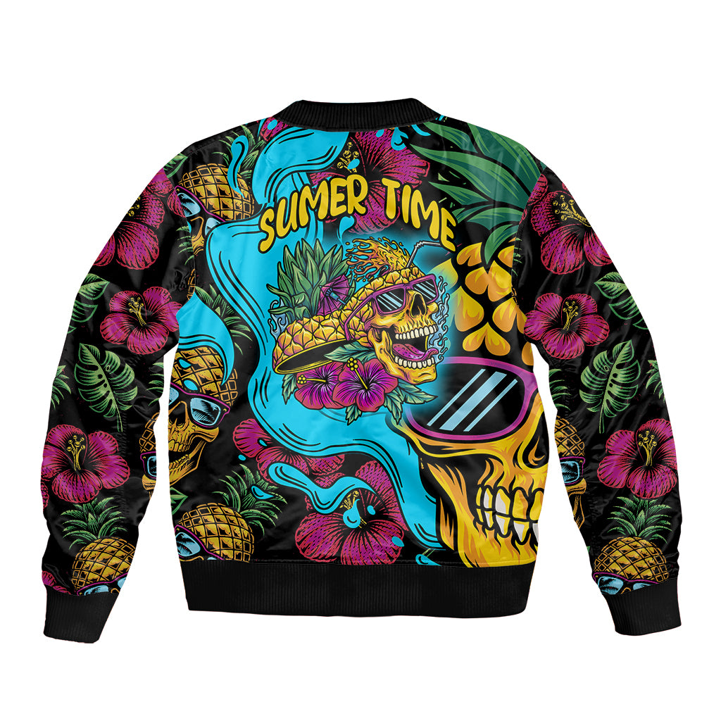 Pineapple Skull Sleeve Zip Bomber Jacket Sumer Time TS04 Unisex Multicolor - Polynesian Pride