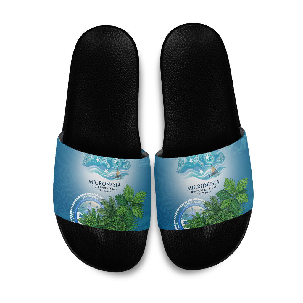 Micronesia Independence Day Slide Sandals FSM Patriotic Pacific Island Nan Madol Ruins Seabird Tropical TS04 Blue Green - Polynesian Pride