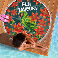Fiji Taveuni Parrot Beach Blanket Tropical Waterfall Landscape With Floral Tribal Pattern