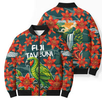 Fiji Taveuni Parrot Bomber Puffer Jacket Tropical Waterfall Landscape With Floral Tribal Pattern TS04 - Polynesian Pride