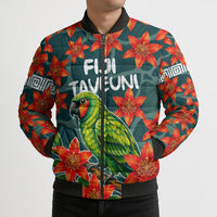 Fiji Taveuni Parrot Bomber Puffer Jacket Tropical Waterfall Landscape With Floral Tribal Pattern TS04 - Polynesian Pride