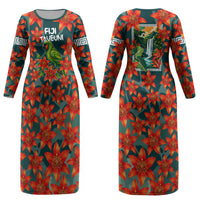 Fiji Taveuni Parrot Couples Matching Long Sleeve Bodycon Dress and Hawaiian Shirt Tropical Waterfall Landscape With Floral Tribal Pattern TS04 - Polynesian Pride