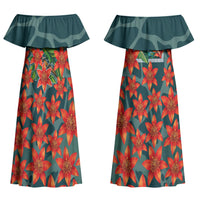 Fiji Taveuni Parrot Couples Matching Off Shoulder Maxi Dress and Hawaiian Shirt Tropical Waterfall Landscape With Floral Tribal Pattern TS04 - Polynesian Pride
