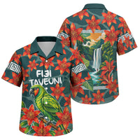 Fiji Taveuni Parrot Family Matching Short Sleeve Bodycon Dress and Hawaiian Shirt Tropical Waterfall Landscape With Floral Tribal Pattern TS04 Son's Shirt Green Orange - Polynesian Pride