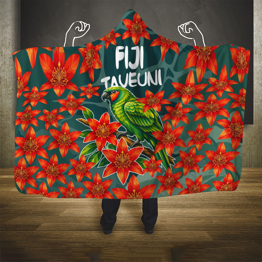 Fiji Taveuni Parrot Hooded Blanket Tropical Waterfall Landscape With Floral Tribal Pattern TS04 - Polynesian Pride