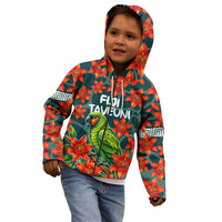 Fiji Taveuni Parrot Kid Hoodie Tropical Waterfall Landscape With Floral Tribal Pattern TS04 - Polynesian Pride