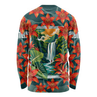 Fiji Taveuni Parrot Long Sleeve Shirt Tropical Waterfall Landscape With Floral Tribal Pattern
