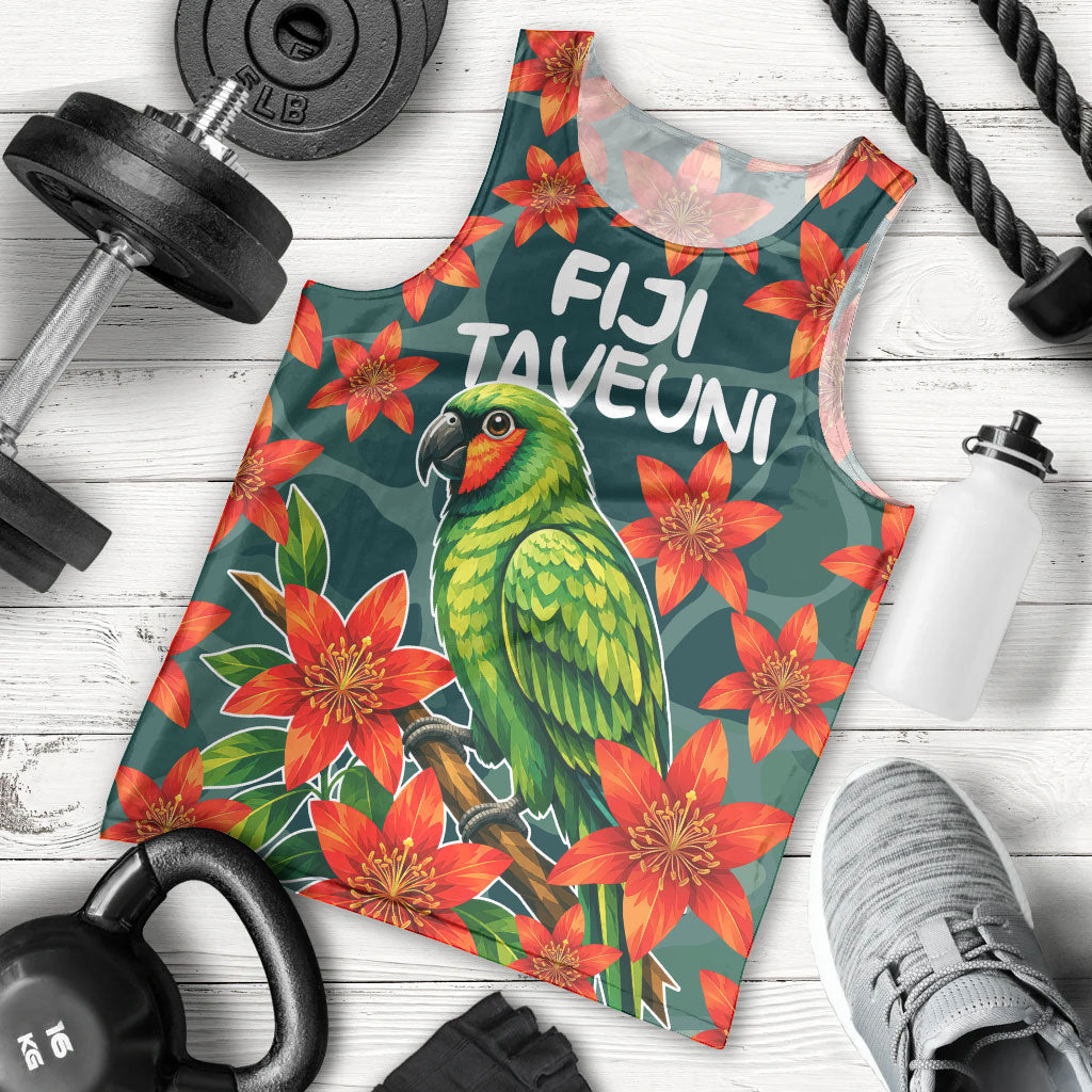 Fiji Taveuni Parrot Men Tank Top Tropical Waterfall Landscape With Floral Tribal Pattern TS04 - Polynesian Pride