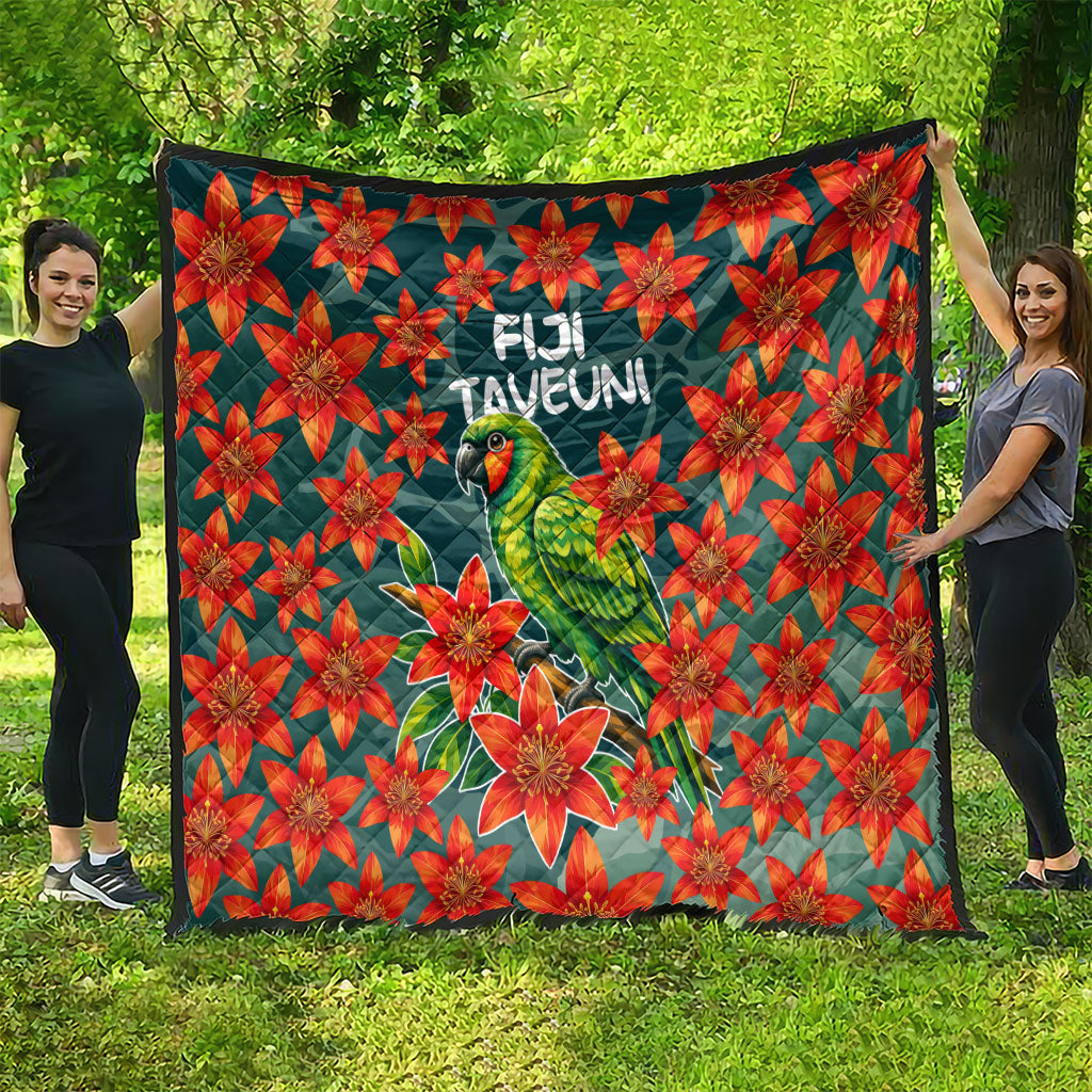 Fiji Taveuni Parrot Quilt Tropical Waterfall Landscape With Floral Tribal Pattern TS04 - Polynesian Pride