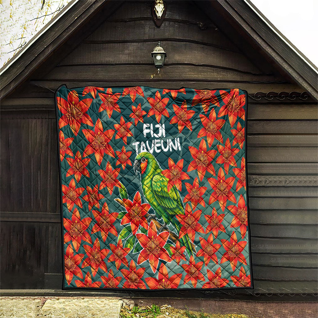Fiji Taveuni Parrot Quilt Tropical Waterfall Landscape With Floral Tribal Pattern TS04 - Polynesian Pride