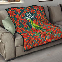 Fiji Taveuni Parrot Quilt Tropical Waterfall Landscape With Floral Tribal Pattern TS04 - Polynesian Pride