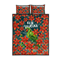 Fiji Taveuni Parrot Quilt Bed Set Tropical Waterfall Landscape With Floral Tribal Pattern TS04 - Polynesian Pride