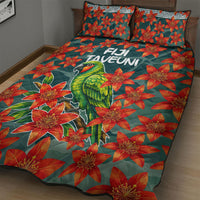 Fiji Taveuni Parrot Quilt Bed Set Tropical Waterfall Landscape With Floral Tribal Pattern TS04 - Polynesian Pride