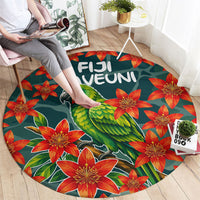 Fiji Taveuni Parrot Round Carpet Tropical Waterfall Landscape With Floral Tribal Pattern TS04 - Polynesian Pride