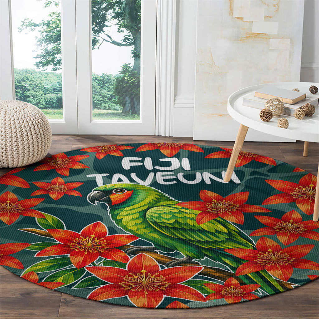 Fiji Taveuni Parrot Round Carpet Tropical Waterfall Landscape With Floral Tribal Pattern TS04 - Polynesian Pride