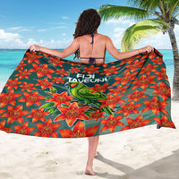 Fiji Taveuni Parrot Sarong Tropical Waterfall Landscape With Floral Tribal Pattern TS04 - Polynesian Pride