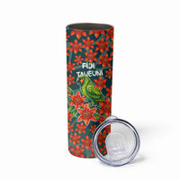 Fiji Taveuni Parrot Skinny Tumbler Tropical Waterfall Landscape With Floral Tribal Pattern TS04 - Polynesian Pride